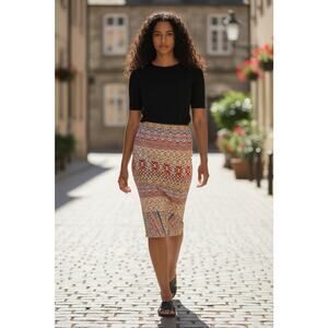 Bisou Bisou Michelle Bohbot Skirt Women's XL Multi Color Abstract Pencil Slit